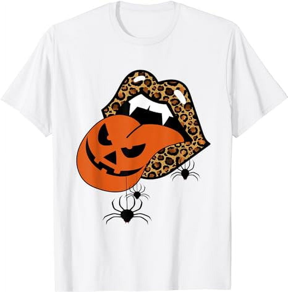 Pumpkin Tongue Out Vampire Leopard Lips Spider Halloween T Shirt 6197