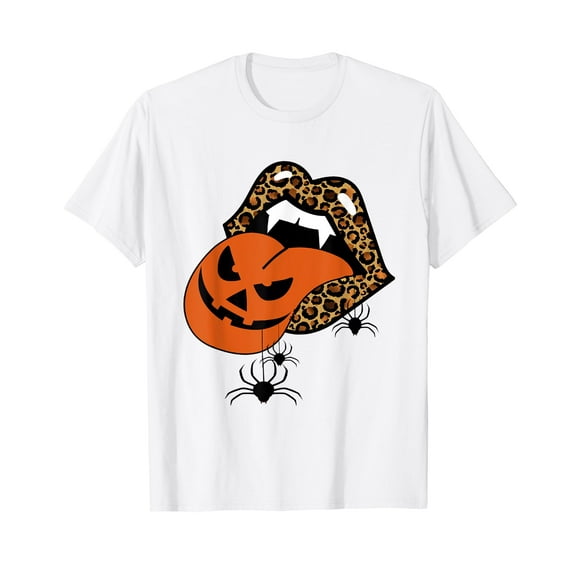 Pumpkin Tongue Out Vampire Leopard Lips Spider Halloween T-Shirt