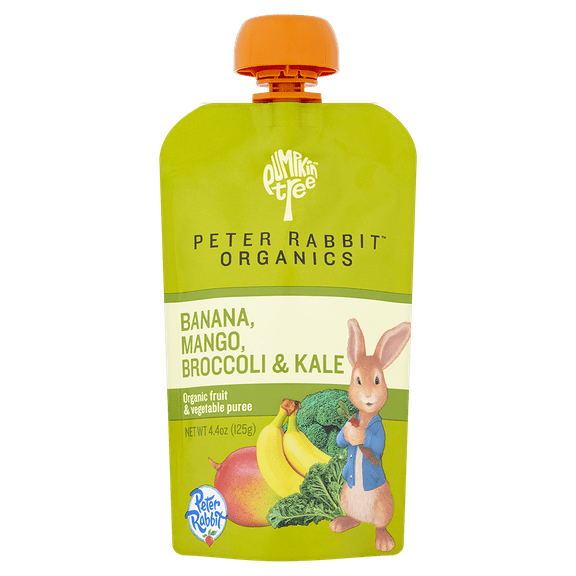 Pumpkin Tree Peter Rabbit Organics Banana, Mango, Kale and Broccoli and Mango, 4.4 oz, 10 pack