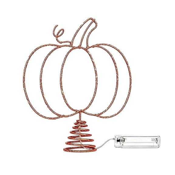 Pumpkin Tree Topper with LED Lights for Fall Halloween Thanksgiving, Metal Hollow Pumpkin Treetop Ornament Battery Operated for Christmas Tree Top Holiday Decor,4.9x11.6 Inch