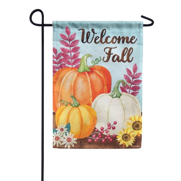 Pumpkin Trio Welcome Cheerful Carved Halloween Harvest Group Outdoor Welcome Display Art, 12x18 POLE NOT INCLUDED
