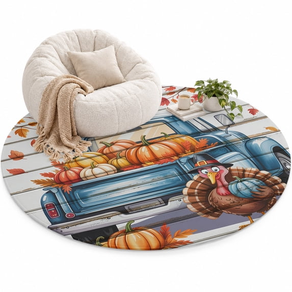 Pumpkin Truck Area Rug 4', Fall Thanksgiving Soft Mat Non-Slip Silicone ...