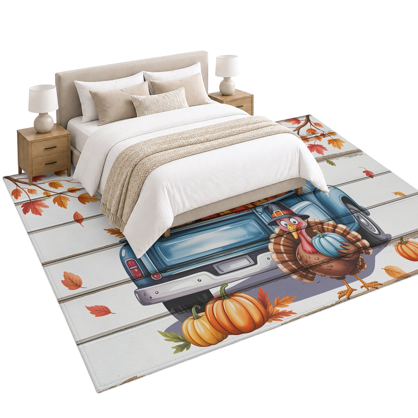 Pumpkin Truck Area Rug 6'x9', Fall Thanksgiving Soft Mat Non-Slip ...