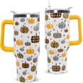 thumbnail image 1 of Pumpkin Tumbler with Handle and Straw 40 oz Fall Cup Plaid Pumpkin Coffee Travel Mug Stainless Steel Insulated Tumbler Fall Decorate Gifts for Women, 1 of 6