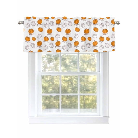 Pumpkin Valances for Windows Fall Thanksgiving Autumn Yellow Plant Countryside Rod Pocket Curtains Valance Short Window Treatment Drapes for Living Room, Bedroom Bathroom 60" W x 18" L