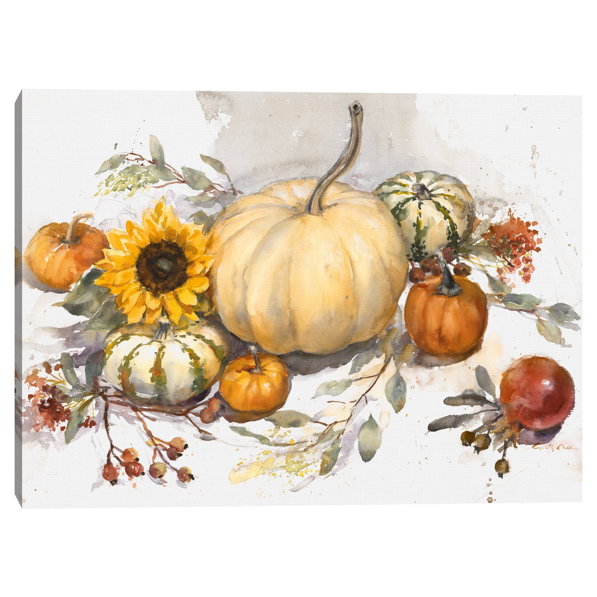 Autumn Harvest Pumpkin and Sunflower Canvas Print