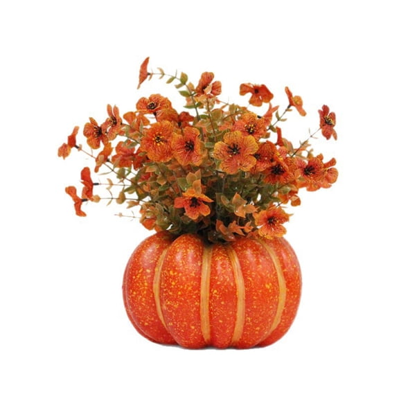 Pumpkin Vase With Faux Orange Flowers Fall Decoration For Halloween Or Thanksgiving Table Fall Home Decor Accents