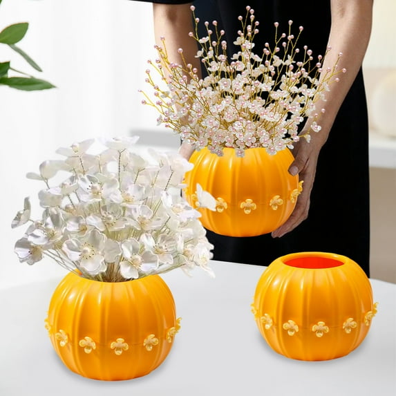 Pumpkin Vase with Flowers Plastic Decorative Container Festive Home Decor Halloween Thanksgiving Flower Arrangement Decor