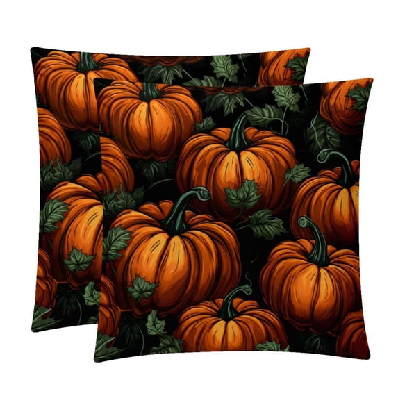 Pumpkin Velvet Throw Pillow Covers Set of 2 - Sizes 16x16, 18x18, 20x20 Inches - Decorative Pillows with Unique Patterns for Various Occasions
