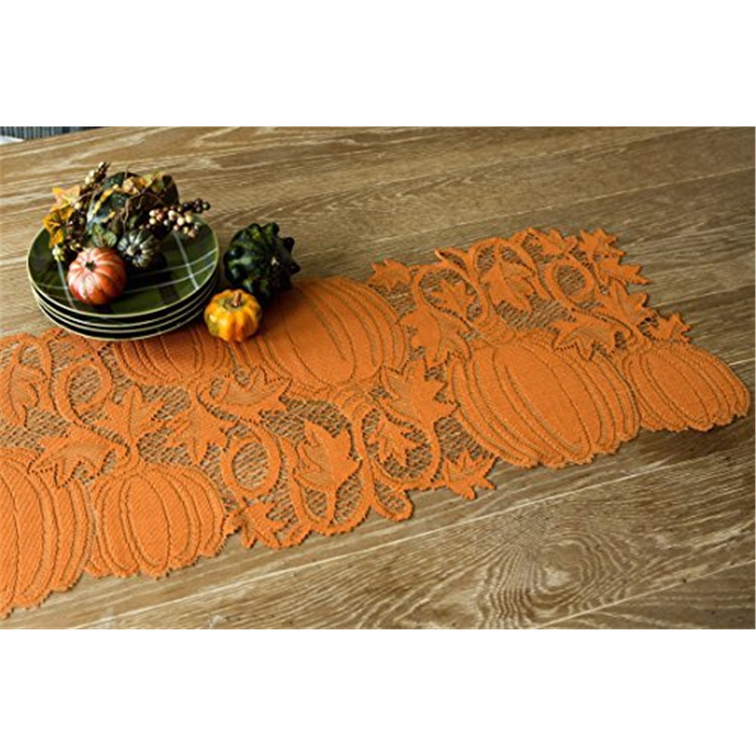Burnt Orange Pumpkin Vine Lace Table Runner 14x36
