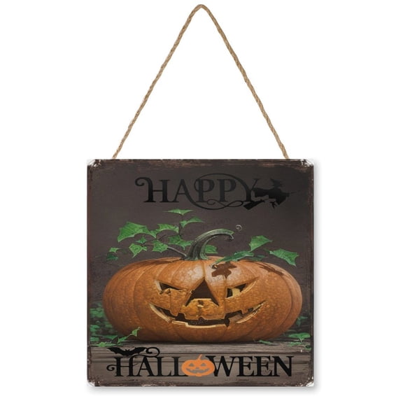 Pumpkin Wall Art Wooden Sign Happy Halloween Sign Fall Decor Vintage Pictures for Bedroom Bathroom Kitchen Wall Decorations Bar Interior Decor 12"x12" Wooden Hanging Signs
