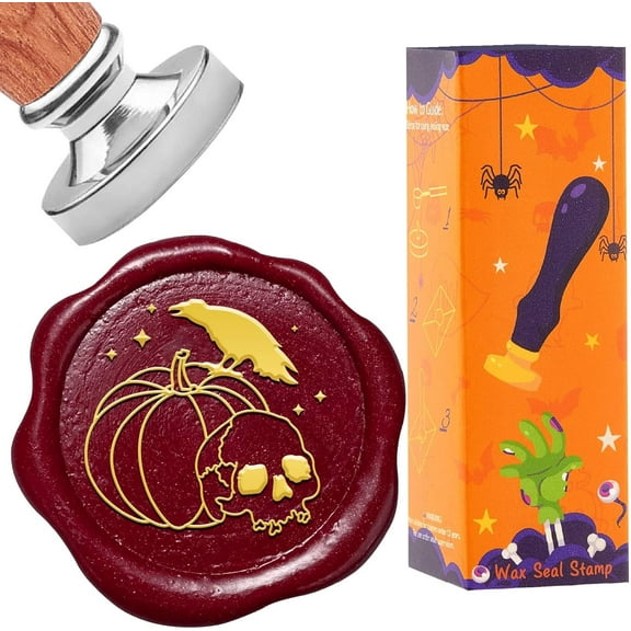 Pumpkin Wax Seal Stamp Crow Retro Sealing Wax Stamp Vintage 30mm Silver Removable Brass Head Wood Handle for Hallowmas Envelope Invitation Embellishment DIY Scrapbooking