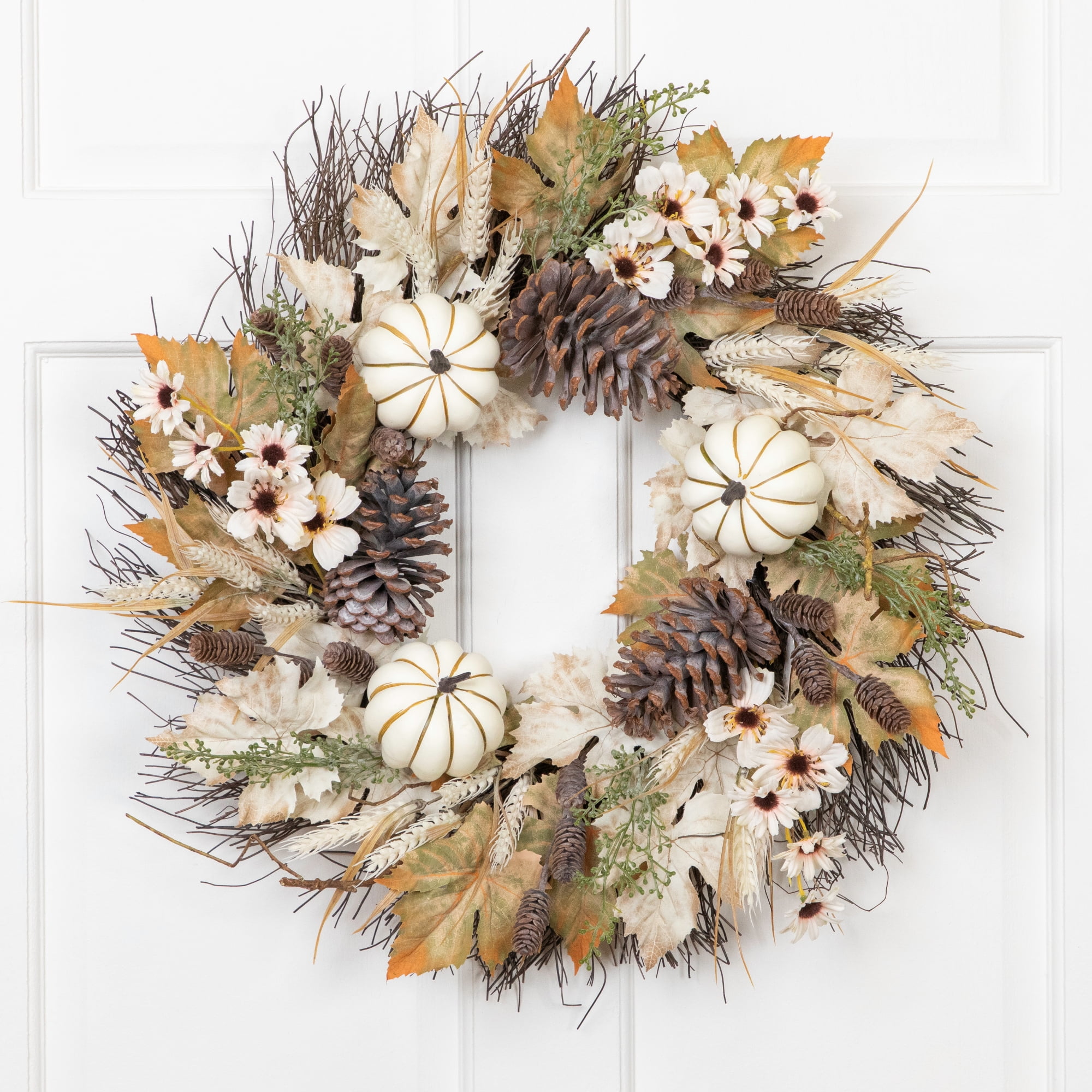 Northlight Pumpkin, Wheat and Pinecone Artificial Floral Fall Harvest ...