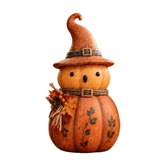 Pumpkin Witch Figurine for Thanksgiving Mantel Shelf Desk Decor, Resin Collectible, Cute Fall Tabletop Ornament