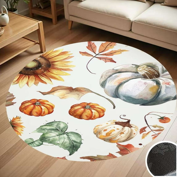 Pumpkin With Leaves Sunflower Watercolor Round Carpet Living Room Bedroom Home Decoration Coffee Table Mat Lounge Rug Chair Mats