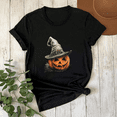 thumbnail image 1 of Pumpkin With Witch Hat Halloween Autumn Night Style Funny Graphic Unisex T-Shirt up to size 5XL, 1 of 2