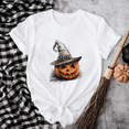 thumbnail image 1 of Pumpkin With Witch Hat Halloween Autumn Night Style Funny Graphic Unisex T-Shirt up to size 5XL, 1 of 2