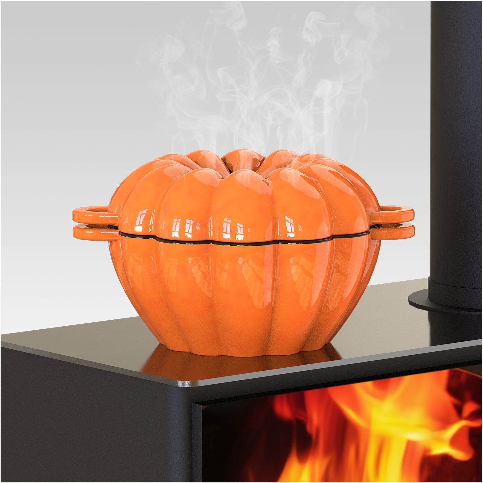 Pumpkin Wood Stove Steamer, Cast Iron Fireplace Humidifier, 2.4 Quart Capacity, Wood Stove and Fireplace Accessories for Decoration, Halloween Decorations and Gifts