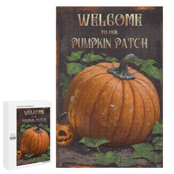 Pumpkin Wooden Sign Fall Decor Rustic Farmhouse Decor For Home Office Bedroom Kitchen Bathroom Wall Decor 1000 PCS Funny Wood Puzzles Wooden Wall Art Decorative Sign 19.7"x29.5"