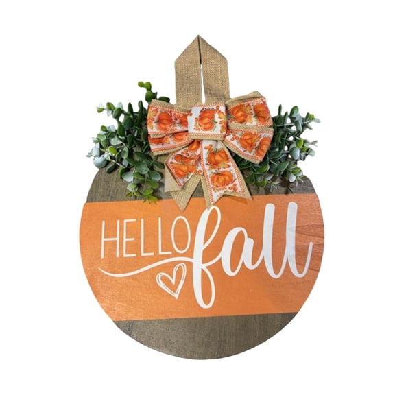 Pumpkin Wooden Welcome Door Hanging, 30X30X0.5Cm Round Shape With Hello Fall Pumpkin Maple Leaf Pattern, Home Window Wall Decoration For Autumn Seasonal Decor