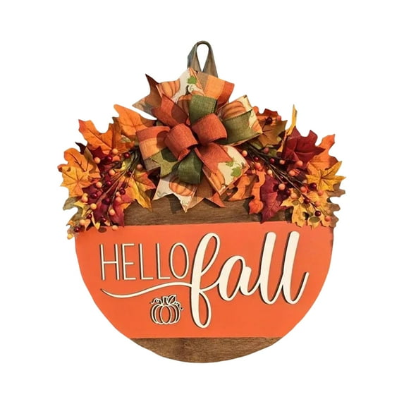 Pumpkin Wooden Welcome Door Hanging Home Window Wall Decoration, Sturdy Odorless Design With Hello Fall Maple Leaf Accents, Indoor Outdoor Versatile Decoration For