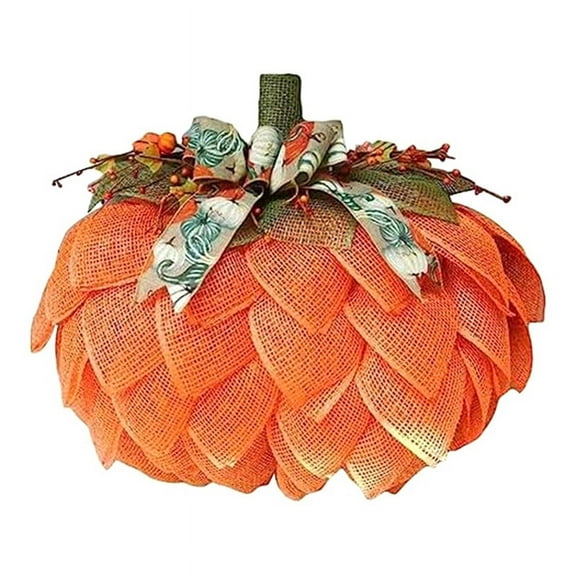 Pumpkin Wreath,Autumn Wreath Pumpkin with Bows and Berries Pumpkin Garland Door Decorations Burlap Pumpkin Decor