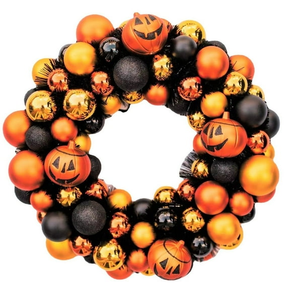 Pumpkin Wreath for Front Door Hanging Indoor Party, Holiday Wall Home Decoration, Festive Atmosphere Ornament for Thanksgiving - Orange