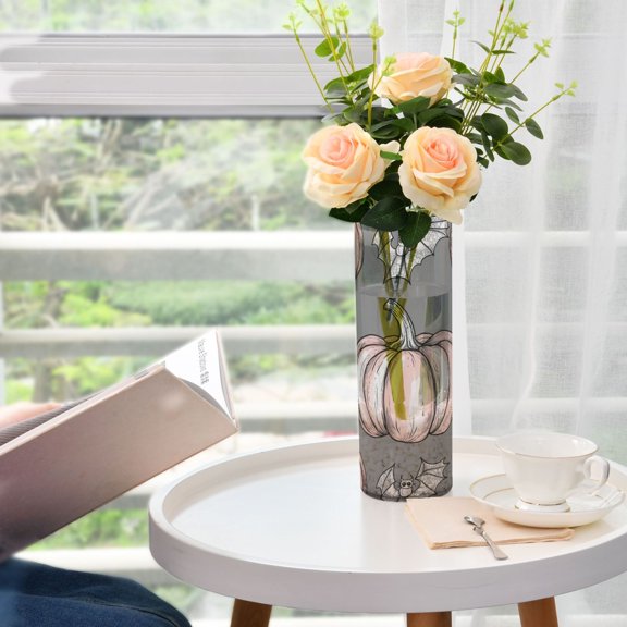 Pumpkin and Bat Plastic Vase 11.8'' x 3.9'' Transparent Non Breakable Decorative for Family