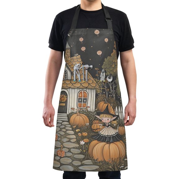 Pumpkin and Witch Chef Kitchen Apron with Pockets for Women Waterproof Aprons for Cooking Baking