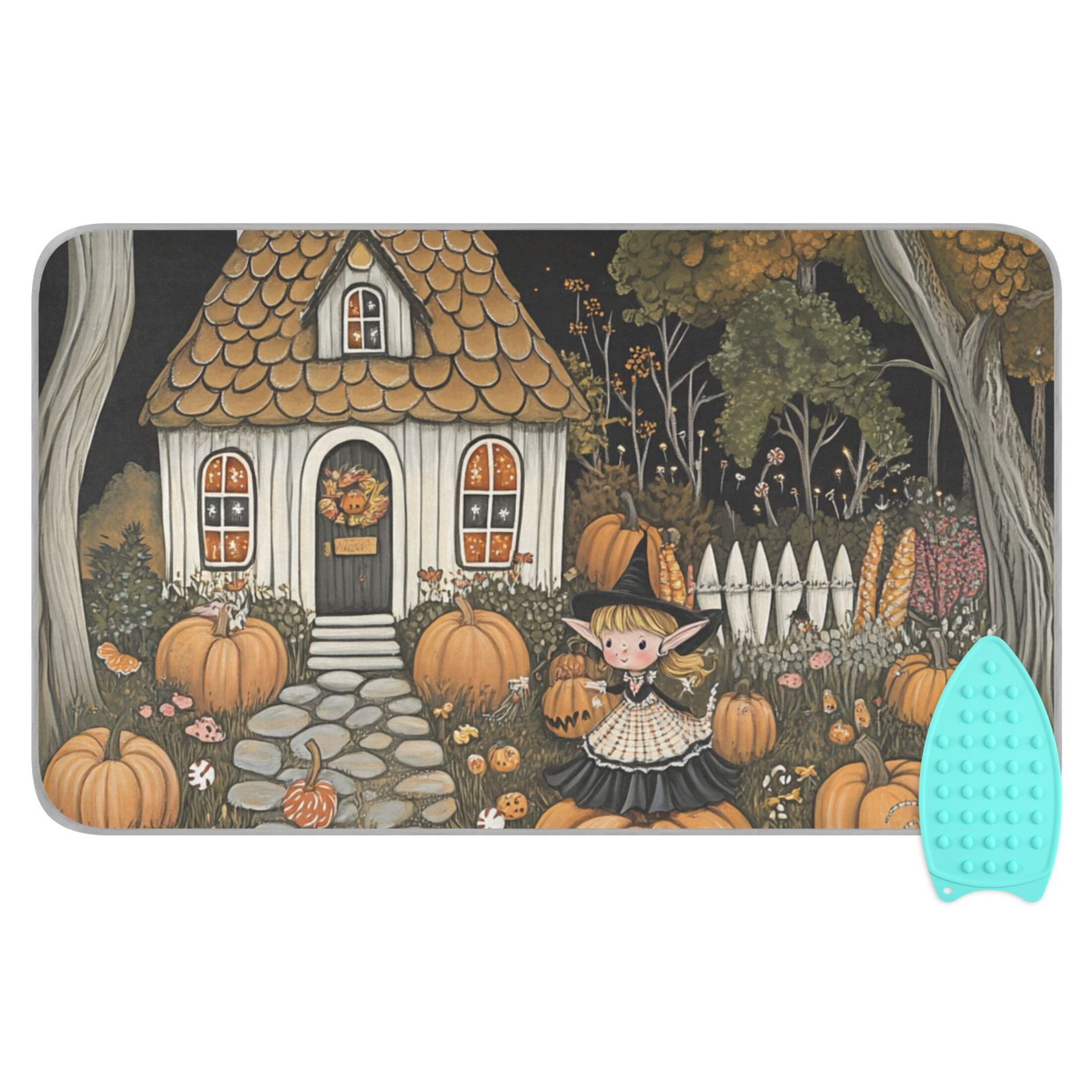 Pumpkin and Witch Ironing Mat Blanket for Table Top Travel Portable Ironing Board Pad 47.2x27.6 Inch