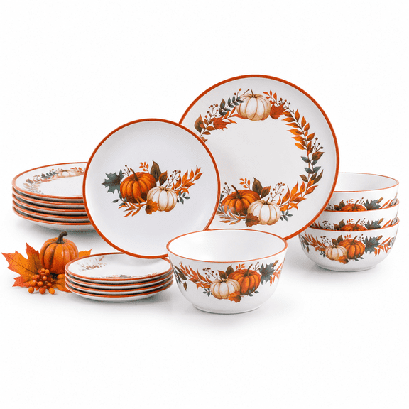 Pumpkin brown 12-piece dinnerware set for 4, seasonal fall tableware