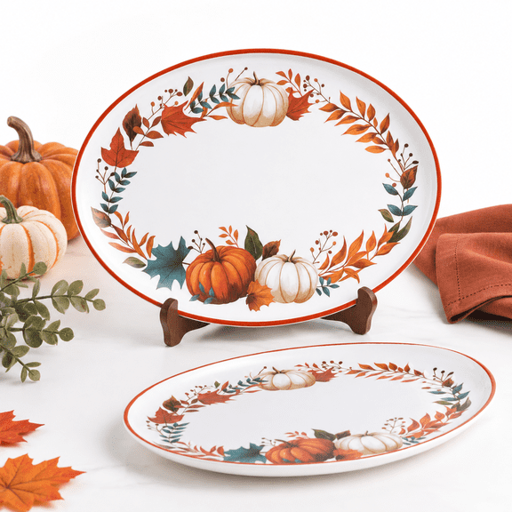 Pumpkin brown 14.49 x 10.98 x 1.50 in Oval Serving Platters Set of 2