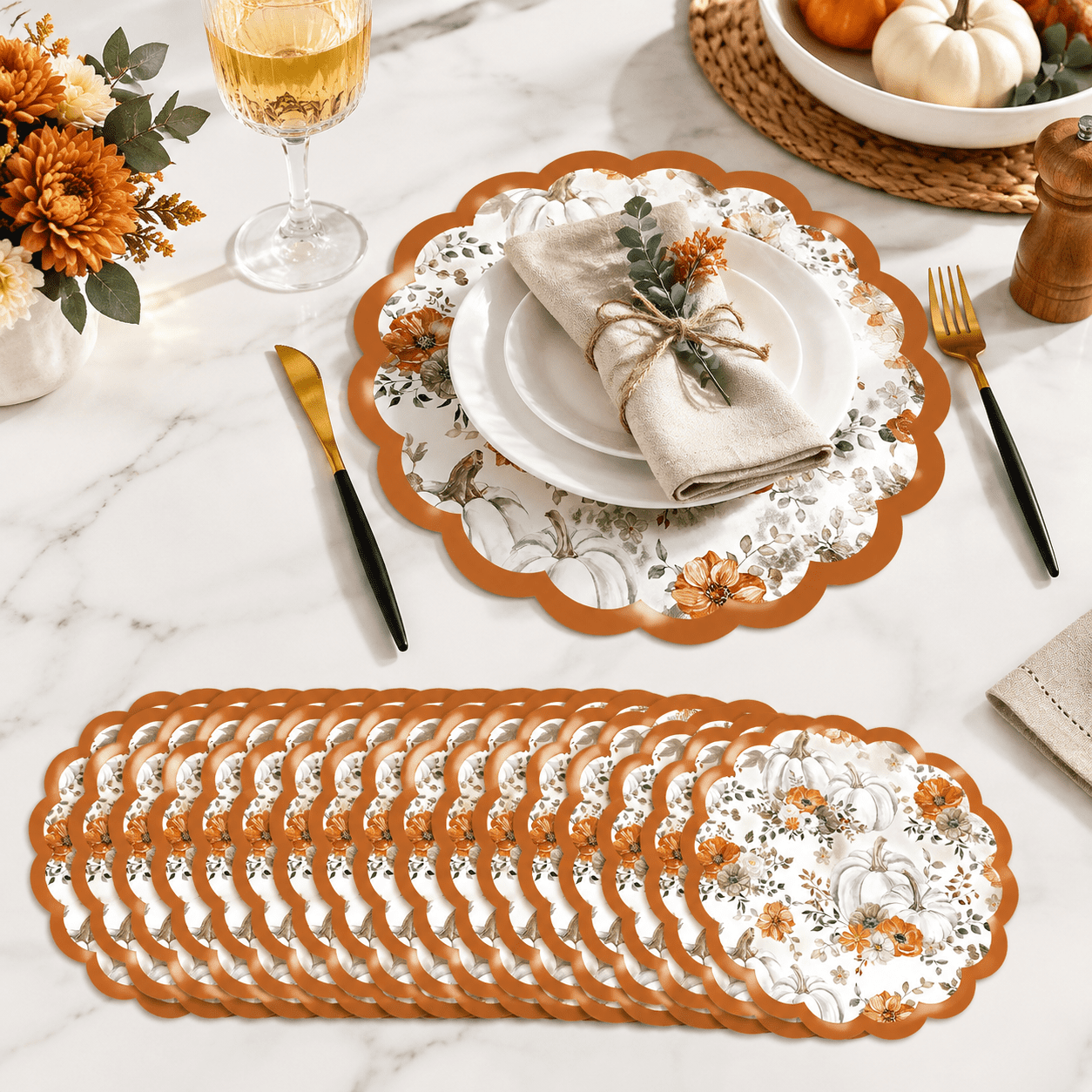 Pumpkin flower Disposable Paper Table Placemats, 50 Count, 13.5 Inch ...