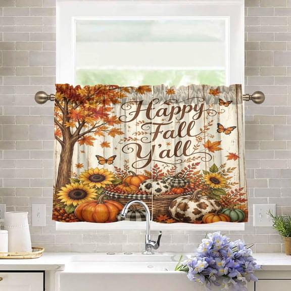 Pumpkin in Autumn Kitchen Curtains Half Tier Curtain 2 Rod Pockets Bathroom Bedroom Cupborad Living Room 27"x24/36"