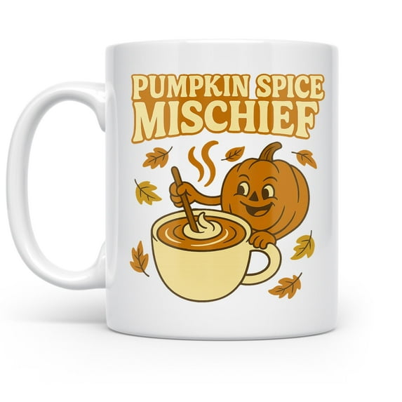 Pumpkin Mischief 11 oz Coffee Mug - Cozy Autumn Mornings White Ceramic Gift