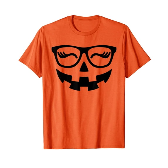 Pumpkin with Glasses Pumpkin Nerd T-Shirt for Men Women Cotton Summer Top Tee