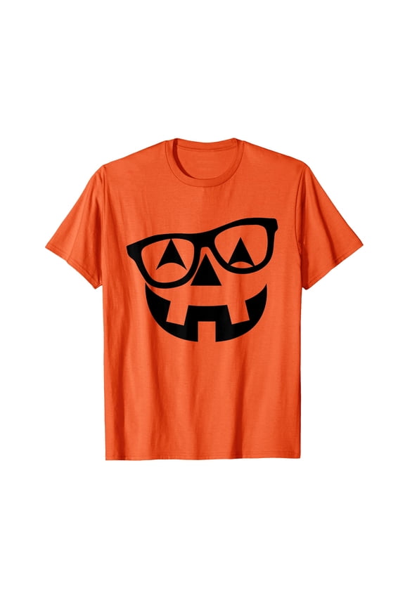 Pumpkin with Glasses Pumpkin Nerd T-Shirt for Men Women Cotton Summer Top Tee