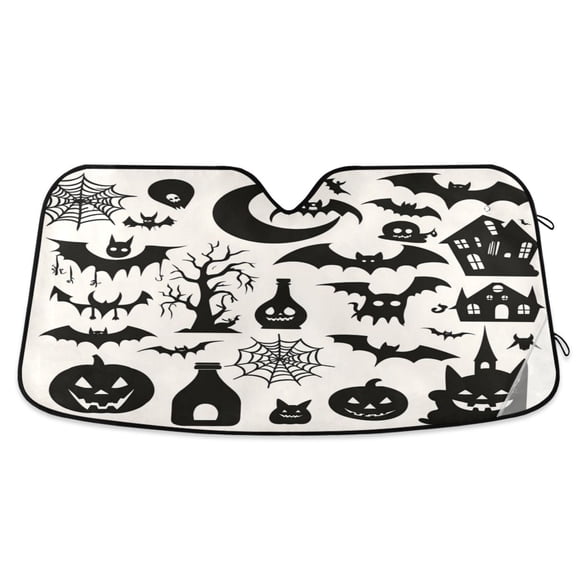 Pumpkins Bats Spiderweb Churches Car Windshield Sun Shade Foldable Car Front Window Visor Heat and UV Protection 53x23.5