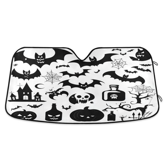 Pumpkins Bats Spiderweb Tree Car Windshield Sun Shade Foldable Car Front Window Visor Heat and UV Protection 53x23.5