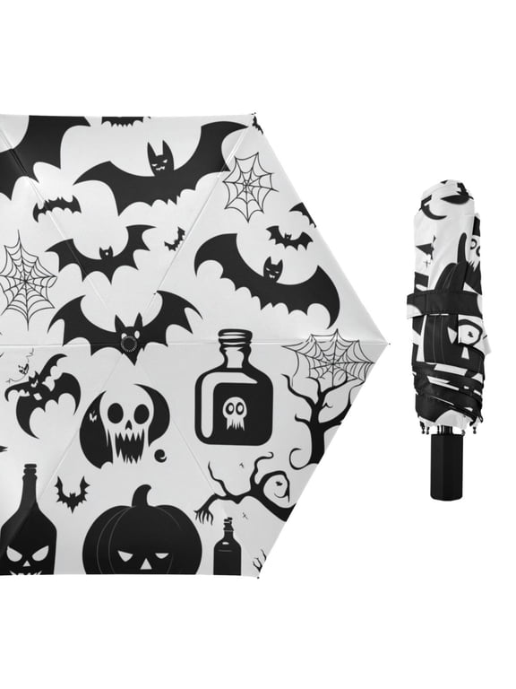 Pumpkins Bats Spiderweb Tree Compact Sun Umbrella Windproof Travel Umbrellas for Rain Strong Portable UV Protection