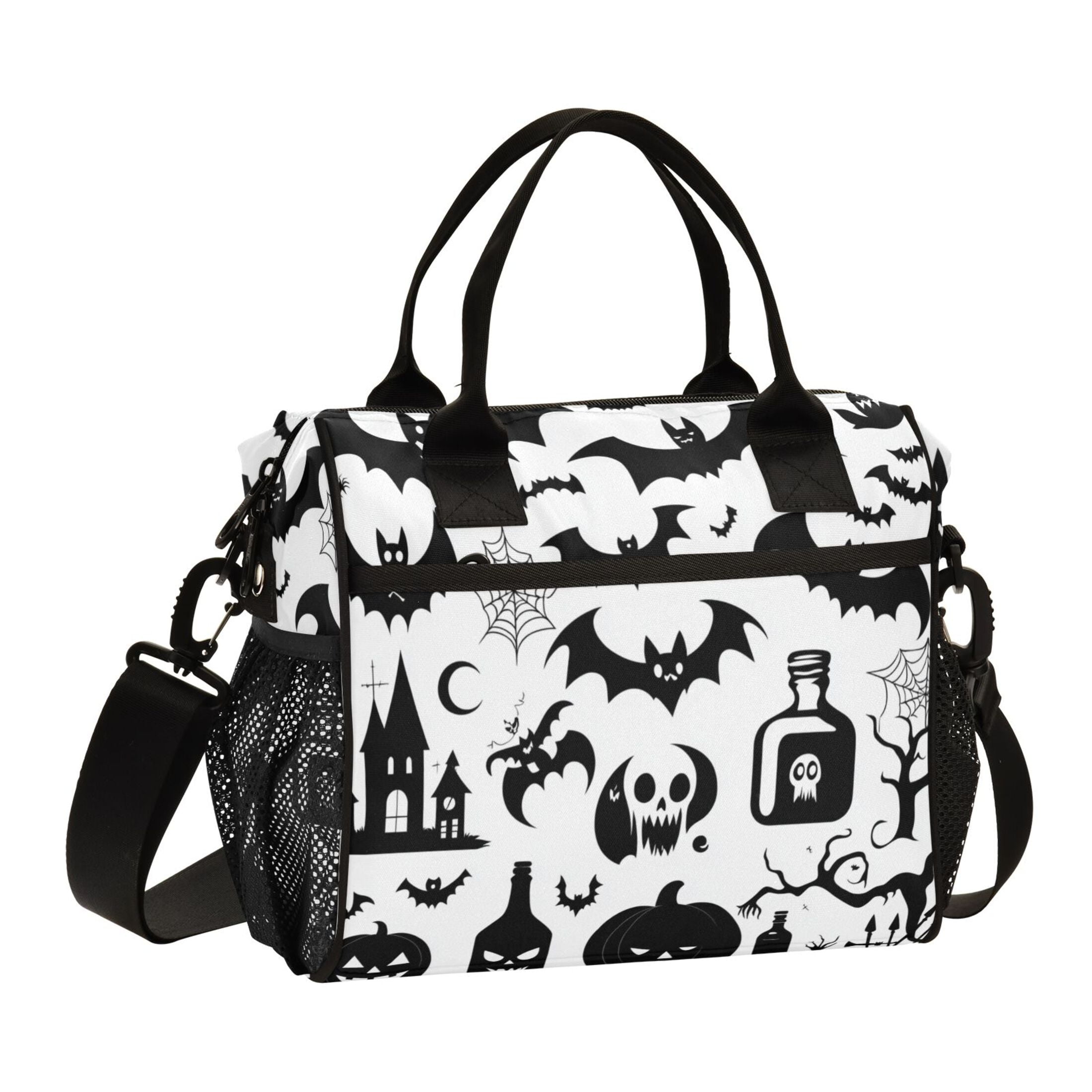 Pumpkins Bats Spiderweb Tree Lunch Bag Insulated Lunch Box Leakproof Reusable Cooler Tote Adjustable Shoulder Strap for Men Women 12L