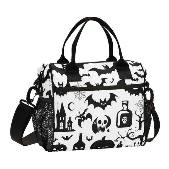 Pumpkins Bats Spiderweb Tree Lunch Bag Insulated Lunch Box Leakproof Reusable Cooler Tote Adjustable Shoulder Strap for Men Women 12L