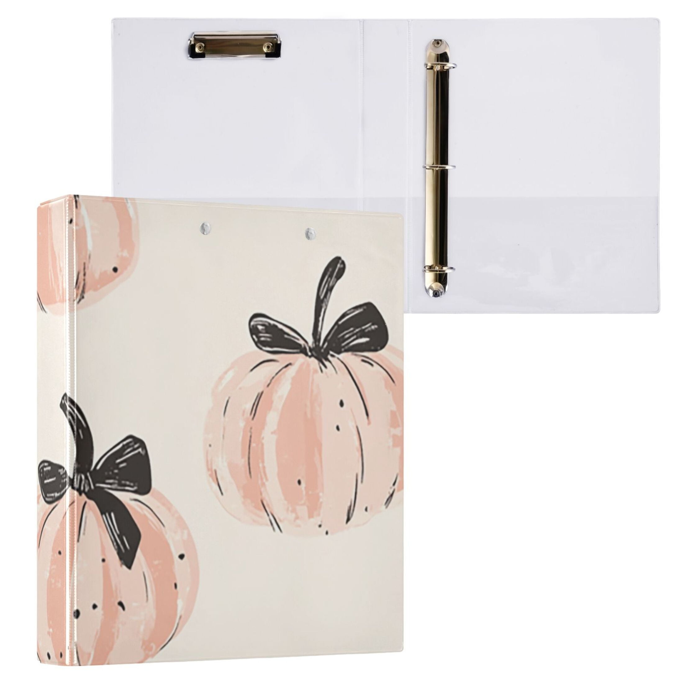 Pumpkins Bows 3 Ring Binders 1.5 inch Hardcover File Folders with Interior Pockets A4 Size Organizer for School Office Hospital Set of 2