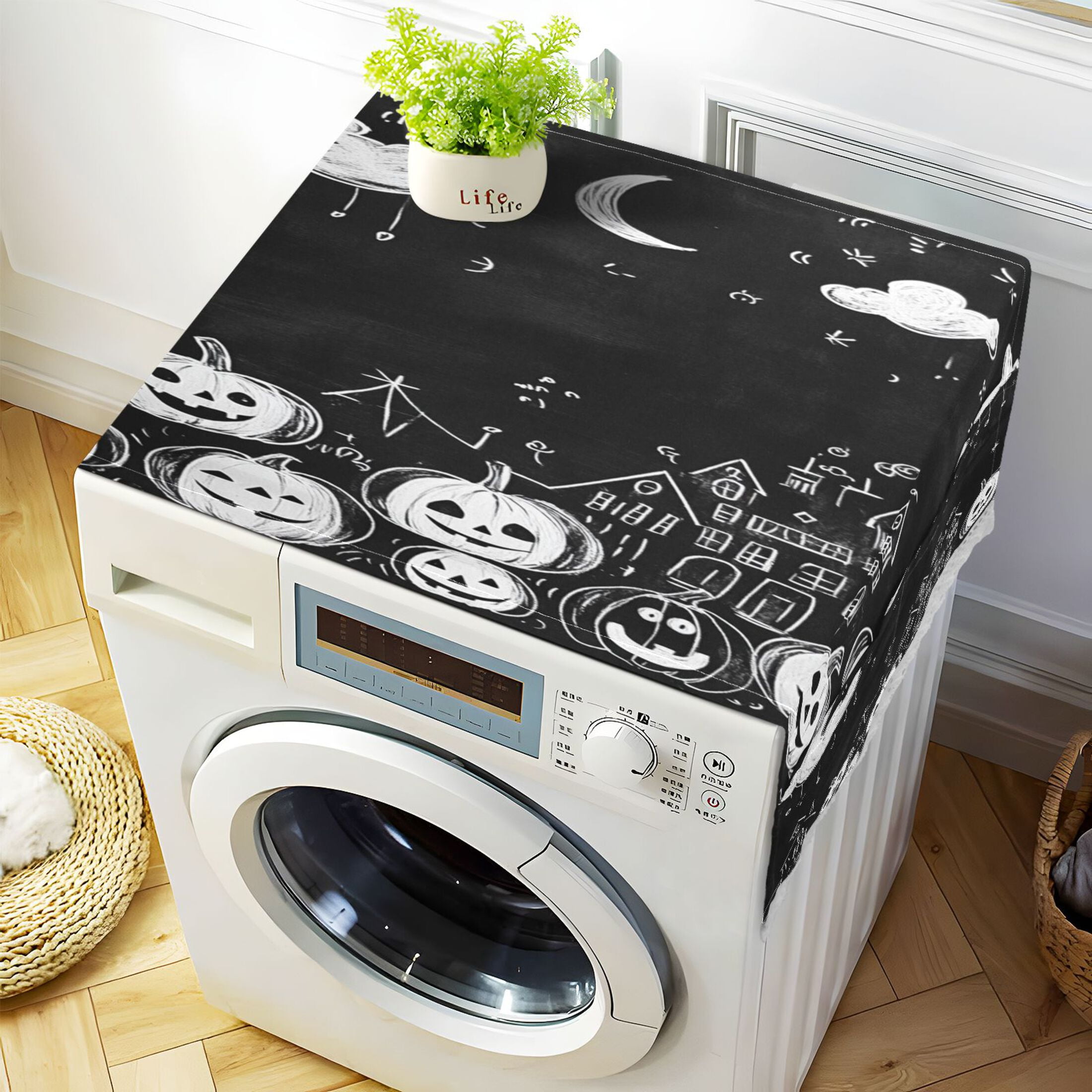 Pumpkins CityWasher and Dryer Covers Dust-Proof and Oil Resistant Fridge Cover with 4 Storage Pockets Washing Machine Top Cover for Laundry Kitchen Home 51.2 x 22 In