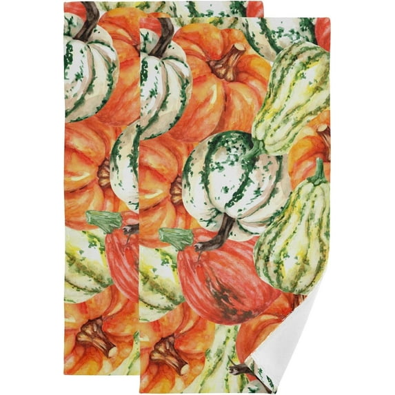 Pumpkins Colorful Autumn Hand Towels for Bathroom, Fall Harvest Kitchen Towel 2 PCS Ultra Soft and Highly Absorbent Decorative Fingertip Face Bath Towels for Spa & Hotel, 28.3"x 14.4"