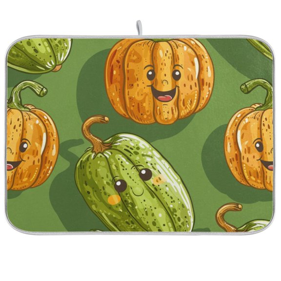 Pumpkins Dish Drying Mat Dish Drainer Rack Mats Water Absorbent Non-Slip Easy Clean Heat Resistant for Kitchen Counter