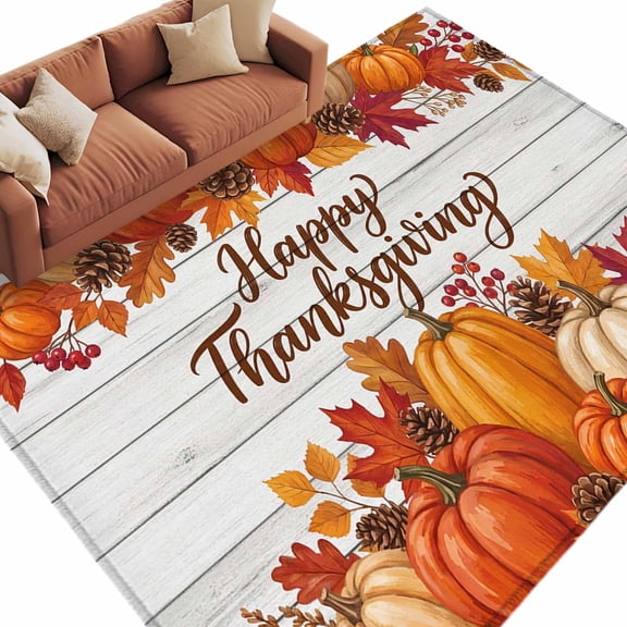 Pumpkins Fall Area Rug 5x8 Washable Rug Non Slip Thanksgiving Botanical Wooden Pine Cones Large Area Rug Soft Stainresistant Indoor Floor Carpet for Living Room Bedroom Office Dining Room Nursery