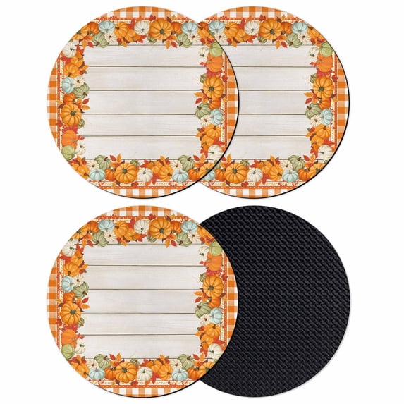 Pumpkins Fall Coasters Set of 4, Absorbent Coasters for Drinks, Thanksgiving Maple Farmhouse Check Orange Coaster for Desk Coffee Table Protection, Home Decor House Warming Gifts 4"
