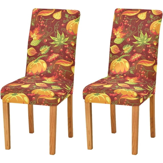 Pumpkins Fall Leaves Dining Chair Covers Set of 4 Stretch Chair Cover Removable Chair Slipcover Washable Dining Chair Seat Cover for Dining Room Hotel Party Ceremony Banquet