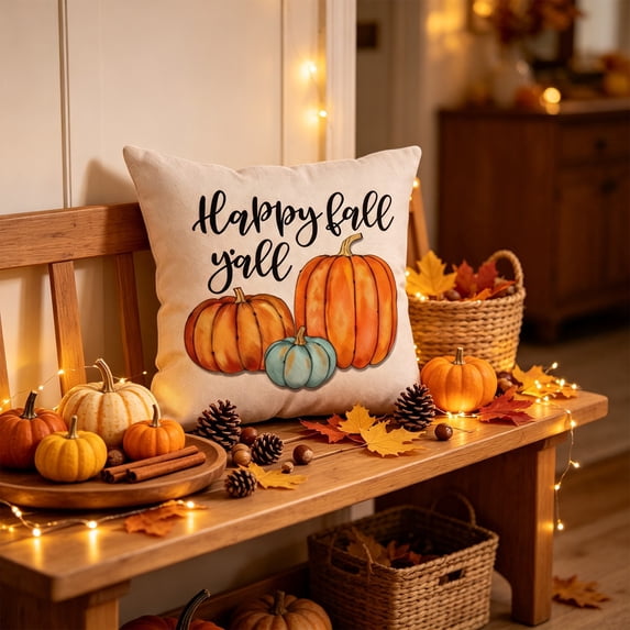 Pumpkins Fall Outdoor Pillow Covers 18x18in , Waterproof Throw Pillow Covers for Patio Furniture,Thanksgiving Autumn Decorative Cushion Pillowcases for Garden Sofa